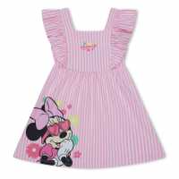 Рокля На Ивици Girls Minnie Mouse Frill Sleeve Stripe Dress  