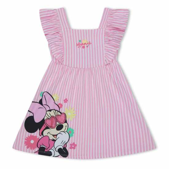 Рокля На Ивици Girls Minnie Mouse Frill Sleeve Stripe Dress Рокля На Ивици Girls Minnie Mouse Frill Sleeve Stripe Dress