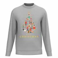 Plain Lazy Merry Christmas Character Tree Sweater Grey Коледни пуловери