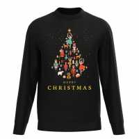 Plain Lazy Merry Christmas Character Tree Sweater Black Коледни пуловери