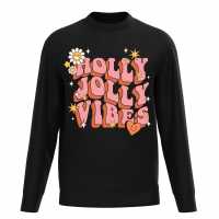 Plain Lazy Holly Jolly Vibes Sweater Black Мъжко облекло за едри хора