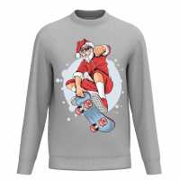 Plain Lazy Skateboard Santa Sweater Grey Мъжко облекло за едри хора