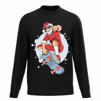 Plain Lazy Skateboard Santa Sweater Black Мъжко облекло за едри хора