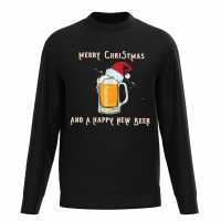 Plain Lazy Christmas And Happy New Beer Sweater Black Коледни пуловери