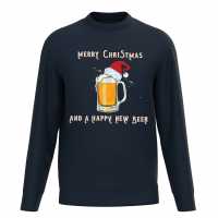 Plain Lazy Christmas And Happy New Beer Sweater Navy Коледни пуловери