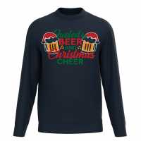 Plain Lazy Beer And Christmas Cheer Sweater Navy Коледни пуловери