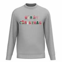 Plain Lazy Merry Christmas Typography Sweater Grey Коледни пуловери