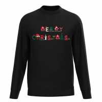 Plain Lazy Merry Christmas Typography Sweater Black Коледни пуловери