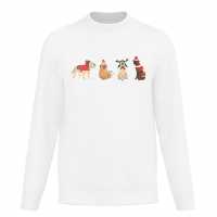 Plain Lazy Christmas Dog Doodles Sweater White Коледни пуловери