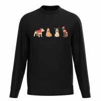 Plain Lazy Christmas Dog Doodles Sweater Black Коледни пуловери