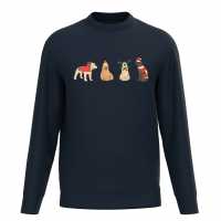 Plain Lazy Christmas Dog Doodles Sweater Navy Коледни пуловери