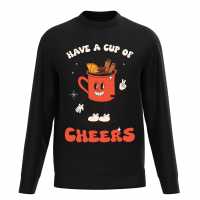 Plain Lazy Have A Cup Of Christmas Cheer Sweater Black Коледни пуловери