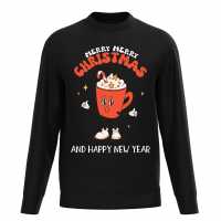 Plain Lazy Merry Merry Christmas Sweater Black Коледни пуловери