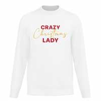 Plain Lazy Crazy Christmas Lady Sweater White Коледни пуловери