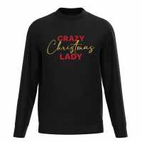 Plain Lazy Crazy Christmas Lady Sweater Black Коледни пуловери