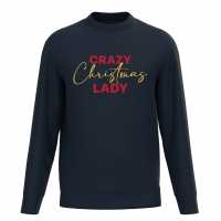 Plain Lazy Crazy Christmas Lady Sweater Navy Коледни пуловери