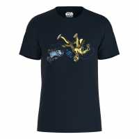 Character Star Wars R2-D2 And C-3Po Floating T-Shirt Navy Дамски стоки с герои
