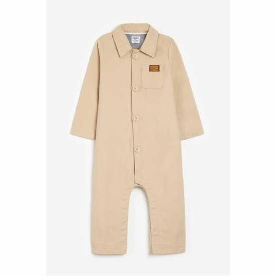 Baby Boys Beige Button Up Boiler Suit  Бебешки дрехи