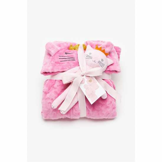 Girls 4 Piece Cat Robe Pyjama And Toy Set Pink  Бебешки дрехи