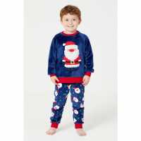 Unisex Family Christmas Santa Fleece Pyjama Navy  Детски пижами