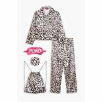 Girls Leopard 5 Piece Satin Gifting Set Brown/pink  Детски пижами