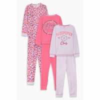 Girls 3 Pack Leopard Slogan Pyjamas  Детски пижами