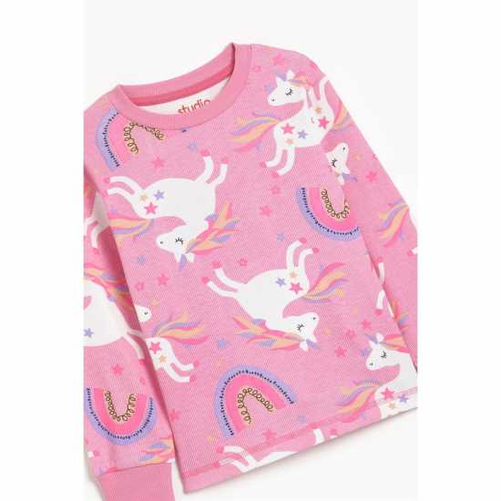 Girls Neon Unicorn Ribbed Pyjama Pink  Бебешки дрехи