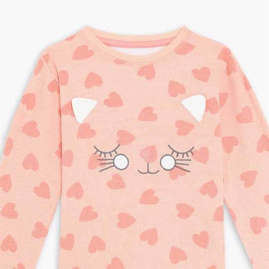 Be You Younger Girls Cat Ribbed Pyjama  Бебешки дрехи