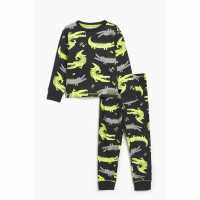 Boys Neon Crocodile Ribbed Pyjama Black/green  Детски пижами