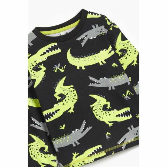 Boys Neon Crocodile Ribbed Pyjama Black/green  Бебешки дрехи