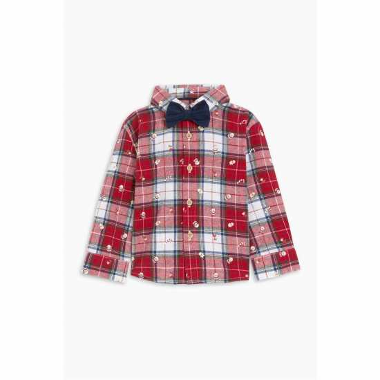 Boys 3 Piece Tartan Shirt Bow Tie And Chino Set Red/navy  Бебешки дрехи
