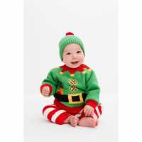 Boy 3 Piece Knitted Elf Set Green/red