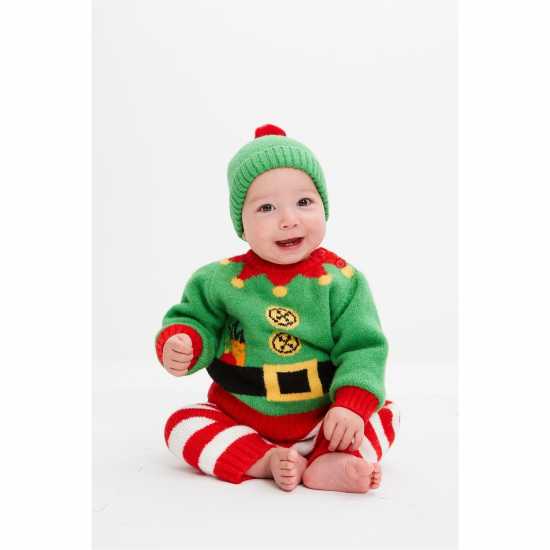 Boy 3 Piece Knitted Elf Set Green/red  Детски клинове