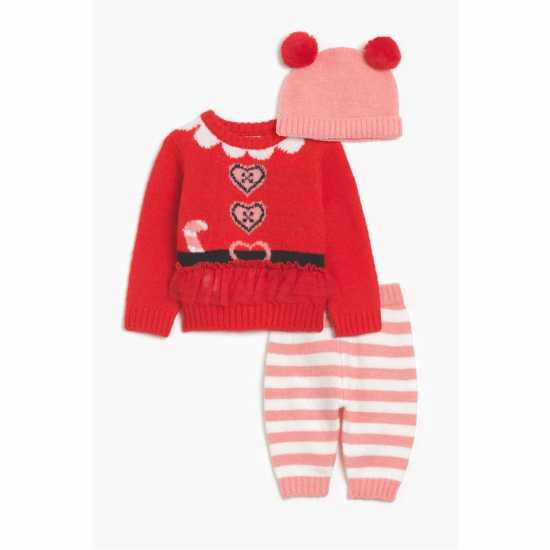 Girls 3 Piece Knitted Santa Set Red/pink  Детски клинове