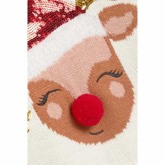 Girl Christmas Reindeer Jumper Cream  Детски плетени пуловери и жилетки
