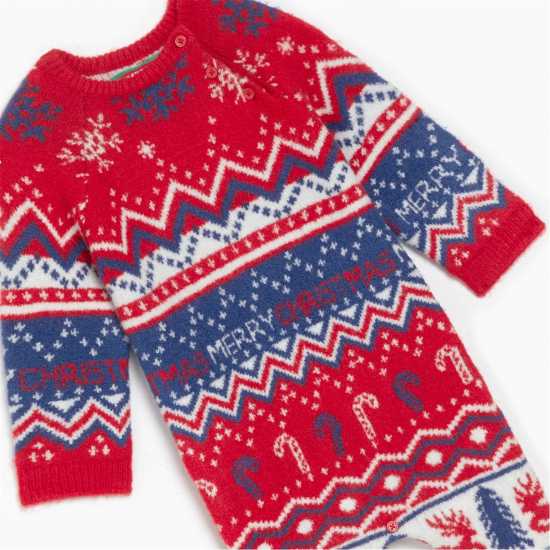 Christmas Fairisle Baby Unisex Red Romper  Детски плетени пуловери и жилетки