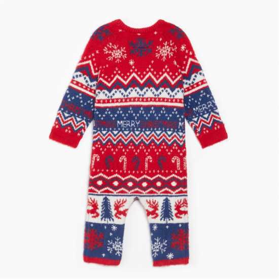Christmas Fairisle Baby Unisex Red Romper  Детски плетени пуловери и жилетки