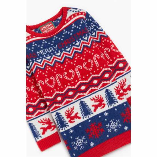 Christmas Fairisle Girls Red Jumper  Детски плетени пуловери и жилетки