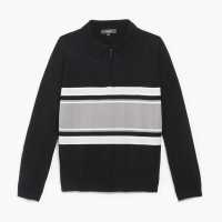 Boys Long Sleeve Striped Kniited Polo Black  Детски плетени пуловери и жилетки