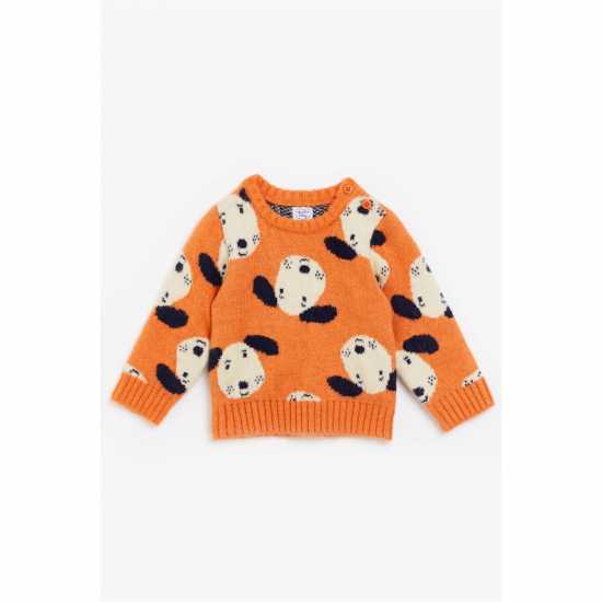 Hello World Boy Knitted Dog Rusty Orange Jumper  - Бебешки дрехи
