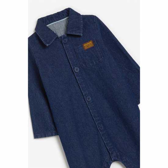 Baby Boy Button Up Boiler Suit Blue  Бебешки дрехи
