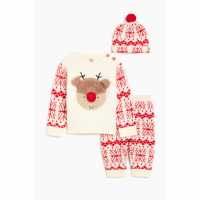Unisex 3 Piece Fairilse Reindeer Knitted Set Beige/red