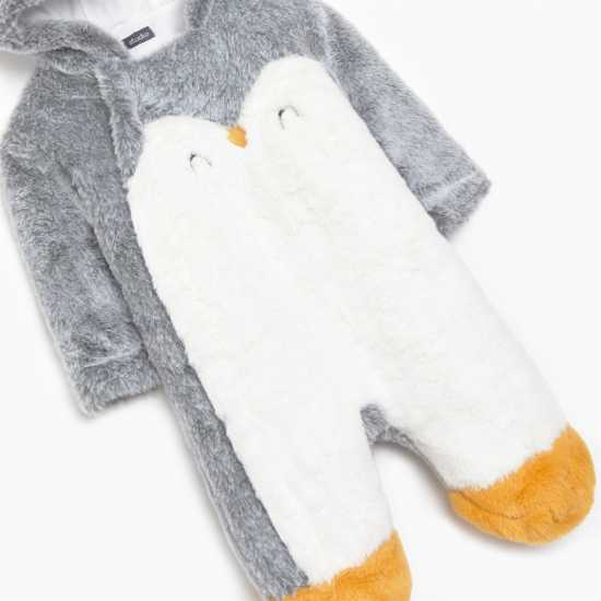 Unisex Faux Fur Penguin Pram Suit Grey  Бебешки дрехи