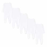 Unisex Pack Of 5 Long Sleeve White Sleepsuits  