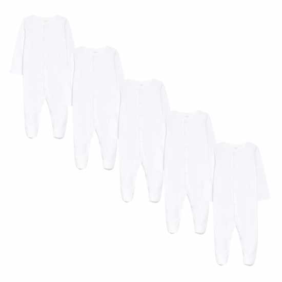 Unisex Pack Of 5 Long Sleeve White Sleepsuits Unisex Pack Of 5 Long Sleeve White Sleepsuits