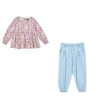 Тениска Girls T-Shirt Shirt And Jean Set Pink/blue  Детски ризи