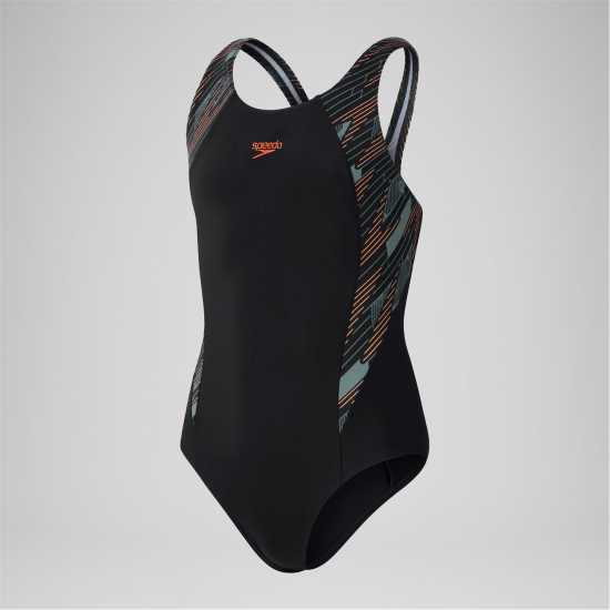 Speedo Бански Костюм Момиче Hyperboom Splice Muscleback Swimsuit Junior Girls Черно/Зелено Детски бански и бикини