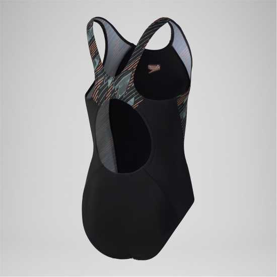 Speedo Бански Костюм Момиче Hyperboom Splice Muscleback Swimsuit Junior Girls Черно/Зелено Детски бански и бикини