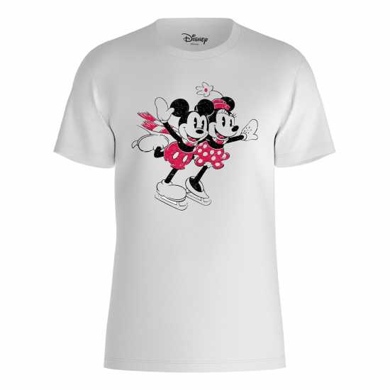 Disney Dinsey Mickey And Minnie Mouse Skating T-Shirt White Дамски стоки с герои