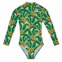 Regatta Orla Kiely Long Sleeve Swimsuit Green Tropcl Дамски бански